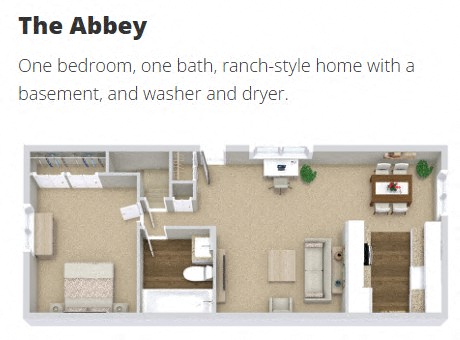 Floor plan for 1 bed, 1 bath, 646 sqft